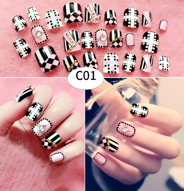 24 -stcsglinsterende valse nagels glanzen sexy schattige nep nagels korte lange volledige nagel tips nagel make -up 36 stijlen