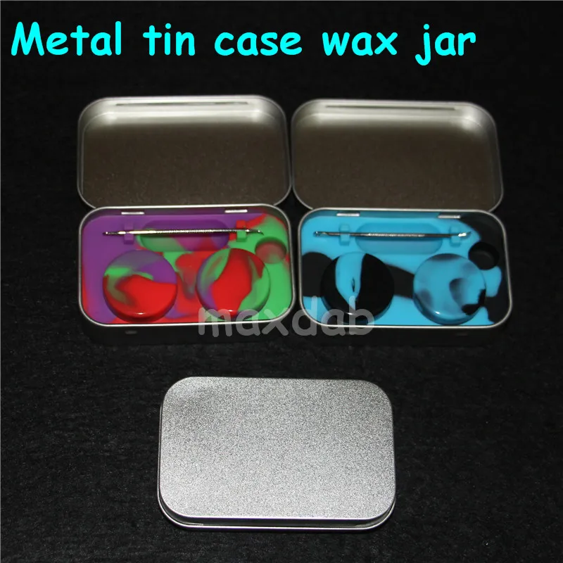 Zestaw krzemowy zestaw z Tin Box 5 ml silikonowe pojemniki na odrobinę do słoików woskowych i srebrnego Dabber Tool303W