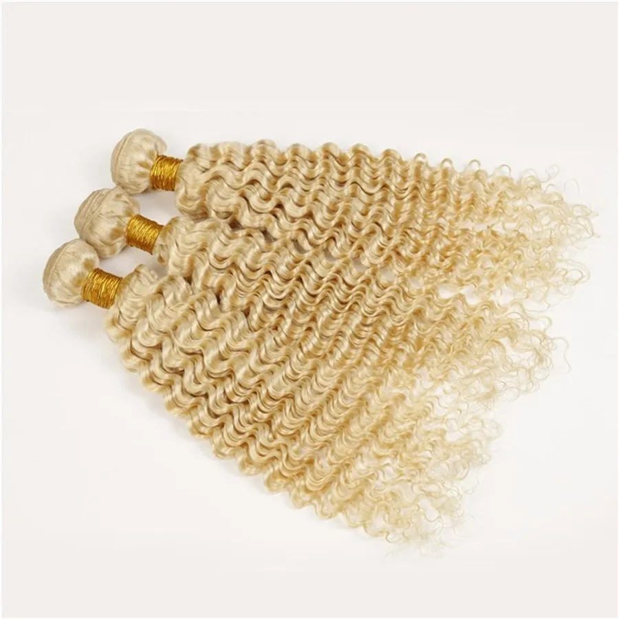 Djupvåg Mänskliga hårbuntar # 613 Platina Blonde Deep Wave Curly Virgin Weaves / Human Hair Brazilian Orocess Hår Fast Ship