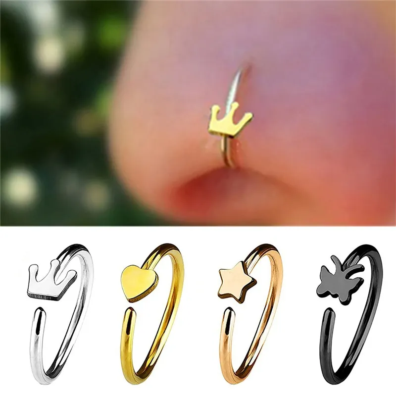4 stks / set mode medische hoepel neus ringen clip op neus ring lichaam nep piercing sieraden voor vrouwen