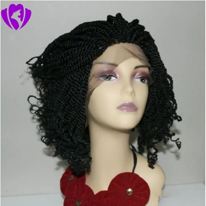 Hotselling short senegalese twist wig braided wig natural black Box Braided with baby hair synthetic lace front wig for women