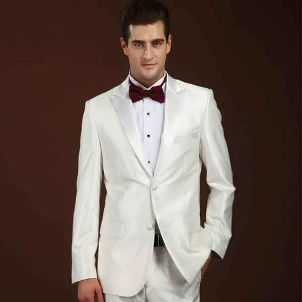 New Designe Dois Botões de Noivo Lvory Do Noivo Smoking Melhores Padrinhos Homens Ternos Formais de Negócios Prom Suit Personalizar (Jacket + Pants + Bows Tie) NÃO; 59