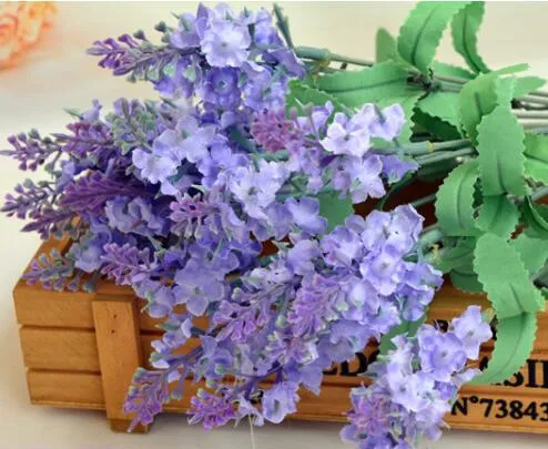 Silk Lavender Bunch 5 stems piece Lavenders Bush Bouquet Simulation Artificial flower Lilac & Purple & White Wedding 2156