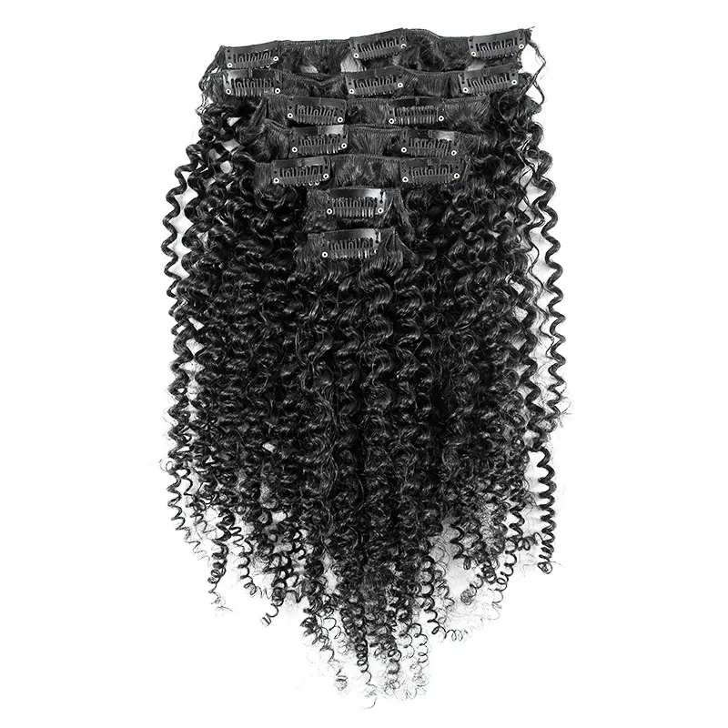 Монгольские странные вьющиеся вьющиеся зажима в 7 шт. / Установите клип в человеческих наращиваниях волос натуральные зажима для волос 4B 4C