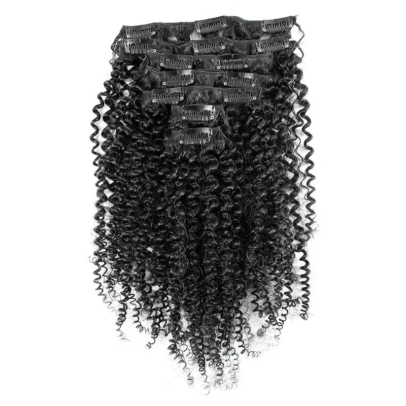 Mongoolse kinky krullend haarclip in 7 stks / set clip in menselijke hair extensions natuurlijke haar clip ins 4b 4c