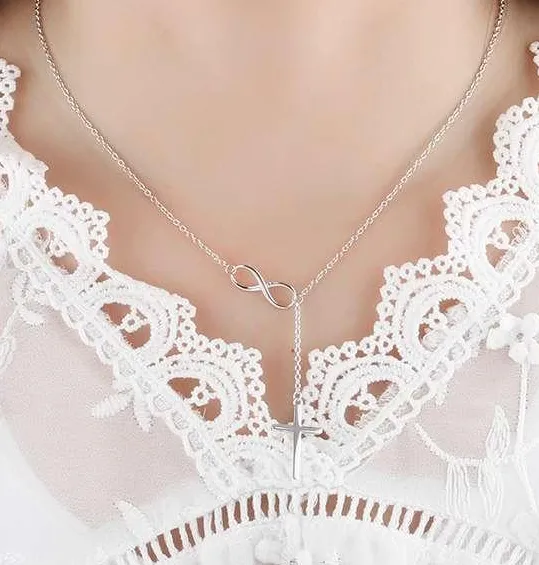 20st / silverpläterad kors Pendent Infinity Cross Necklace Cross Chain Halsband för kvinnor