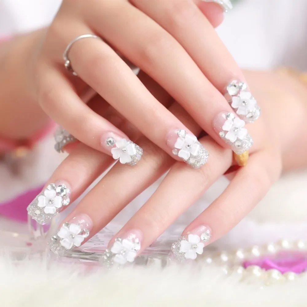 Profissional / Boxed Noiva Unhas Postiças Moda Borboleta Diamante Manicure Patch de Noiva Decoração de Unhas Para Festa de Casamento Produtos de Flor