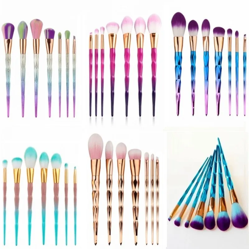 7 stks Diamond Shape Rainbow Handvat Make Borstels Set Foundation Powder Blush Eye Shadow Lip Borstels Gezicht Schoonheid Make-up Tools Kit