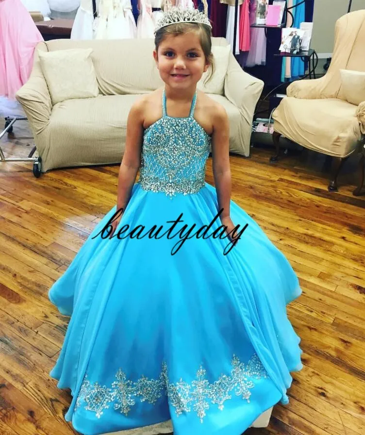 Robes de reconstitution historique de petite fille turquoise robes 2019 enfant en bas âge enfants robe de bal Glitz robe de demoiselle d'honneur mariages taille perlée organza 4 6 8