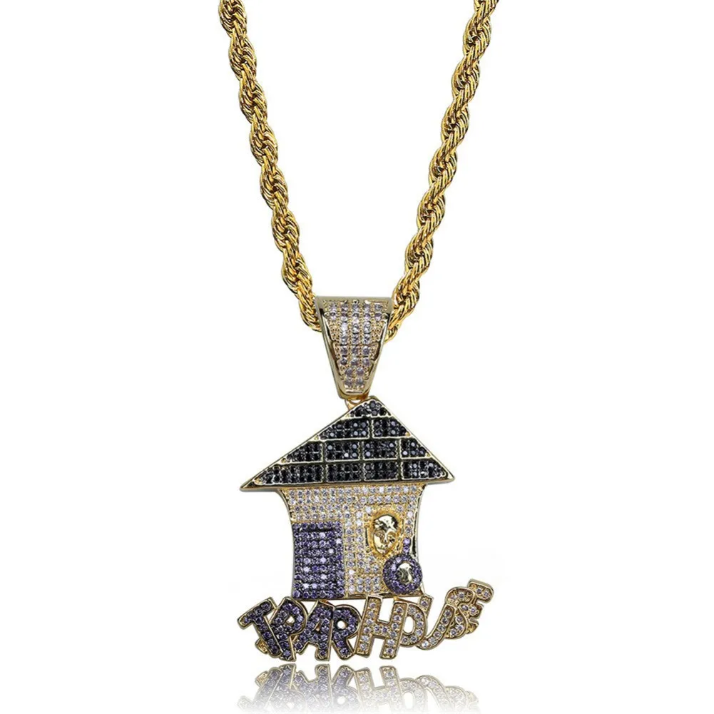 Goud Verzilverd Traphouse Ketting Hanger Mannen Vrouwen Iced Out Out Cubic Zirkoon Ketting Bicolor Sieraden voor Gift, Partij