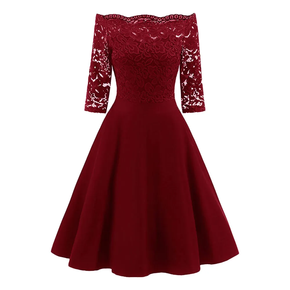 ZAFUL Frühling Frauen Retro Kleid Spitze Panel Weg Von Der Schulter Vintage Flare Kleider Elegante Feste Midi Party Kleid Vestido Mujer