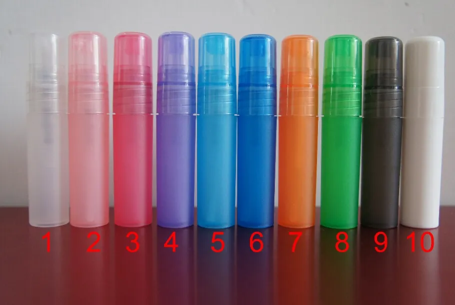 Ny / parti 5ml multicolor translucence plast atomizer flaska resor makeup parfym spray påfyllningsbar flaska