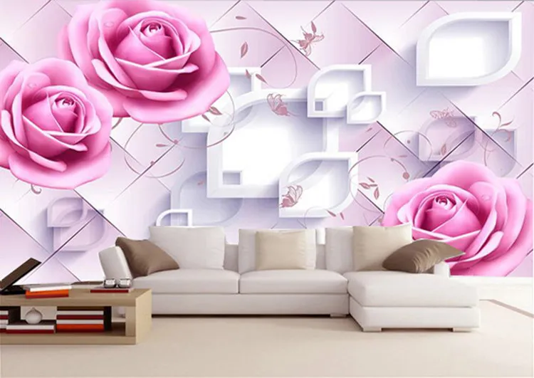 Personalizzato po carta da parati 3D romantico rose rosa murale carta da parati sfondo carta da parati camera da letto camera nuziale murale papel de parede11497433354040