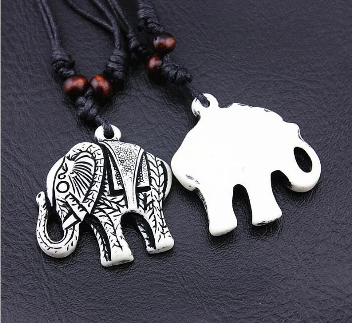 Fashion men Elephant Pendant Necklace Bone Carved Wooden Bead Necklace You can adjust the length of rope4823603