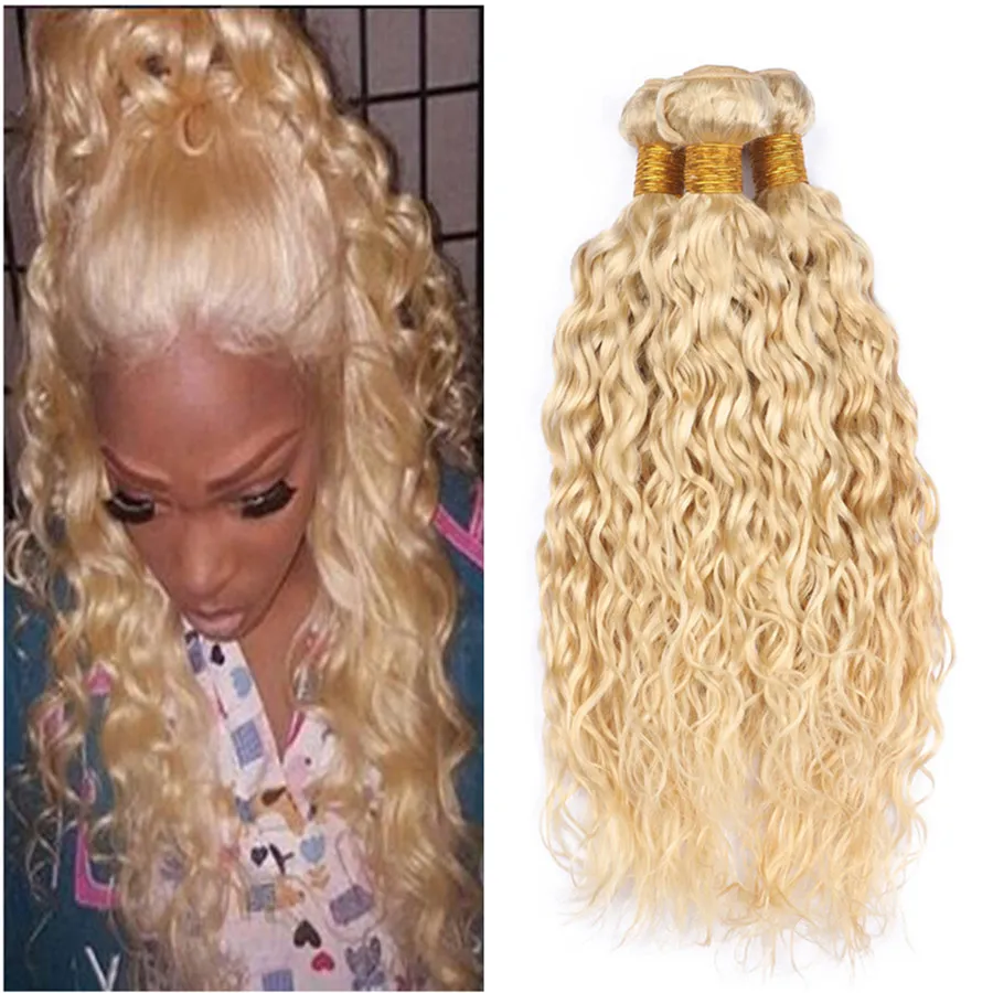 Blonde Human Weaves 613 Wave Water Fala Brazylijski Dziewiczy Włosy Przedłużanie 3 Wiązki Mokre i Faliste Włosy Włosy na sprzedaż