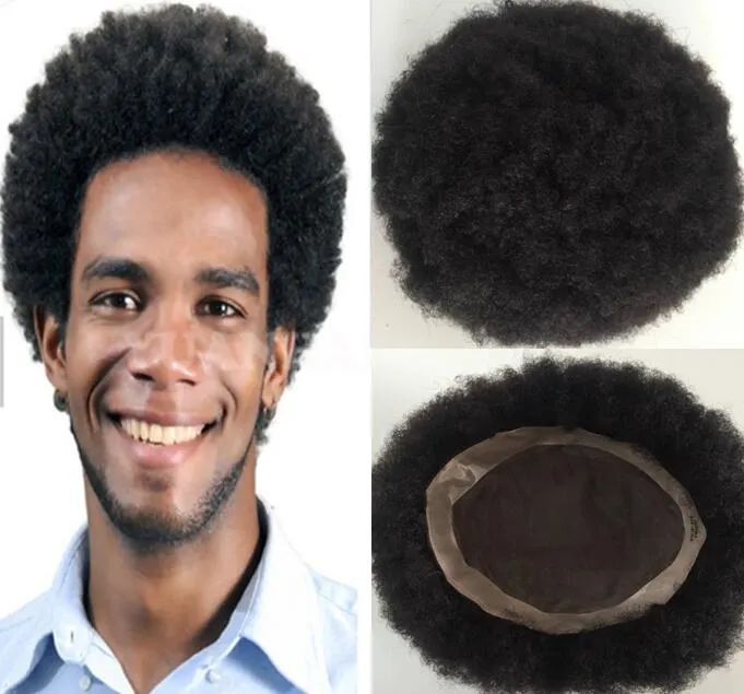 Unité masculine 4mm Afro Kinky Curl Toupee Remplacement de cheveux vierges brésiliens pour les hommes noirs Livraison express rapide