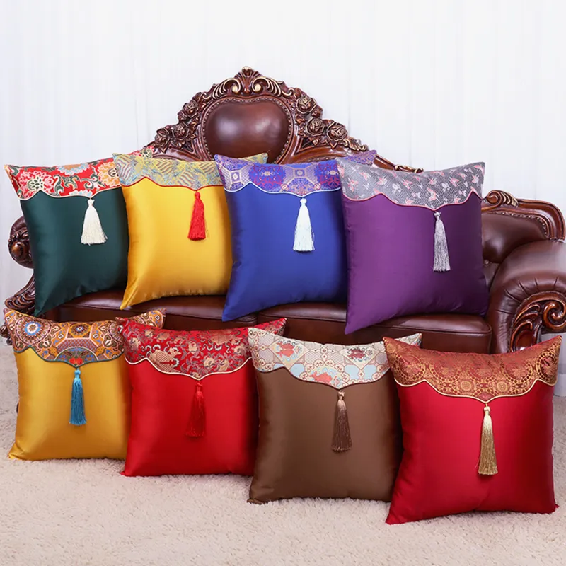 Patchwork borla vintage natal silk almofada capa almofada sofá cadeira caixa de almofada de escritório casa decoração lombar almofada chinesa almofada chinesa