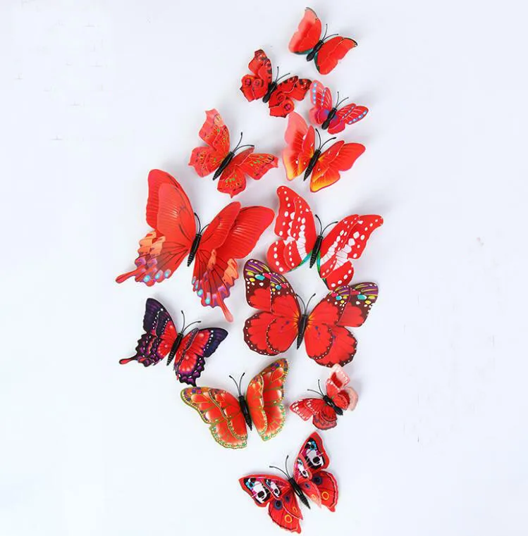 Butterfly Wall Stickers Dubbelskikt 3D Fjärilar Färgglada Sovrum Vardagsrum Hem Fridage Decor Ga97