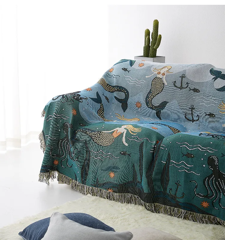 Mermaid Sofa Throw Blanket Knitted Chair Sofa Cover Towel Cartoon Couch ...