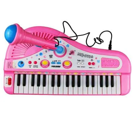 Piano Teclado Brinquedo Infantil Microfone Educativo Musical Cor Rosa