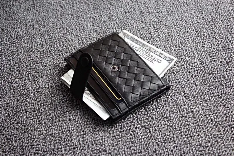 Portador de cr￩dito de couro genu￭no Wallet Wallet Tecida Designer Hasp Id Card Case Purse 2018 NOVA CORRIVAS Moda