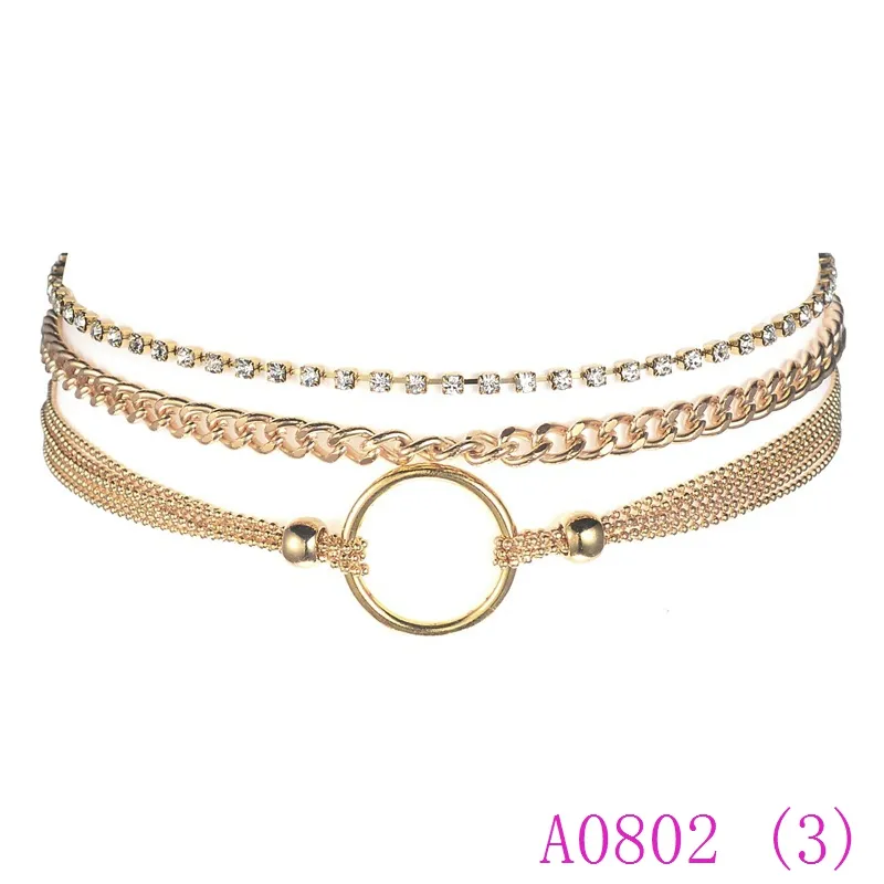 3pcs Steampunk Goldfarbe Kettensatz für Frauen vey schöne Kristall Halskette sehr Modeschmuck A0802