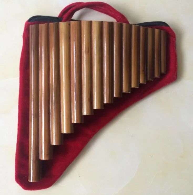 Flûte En Bambou Naturel Haut De Gamme, Fait à La Main, 25 Tuyaux Support Fond Marron