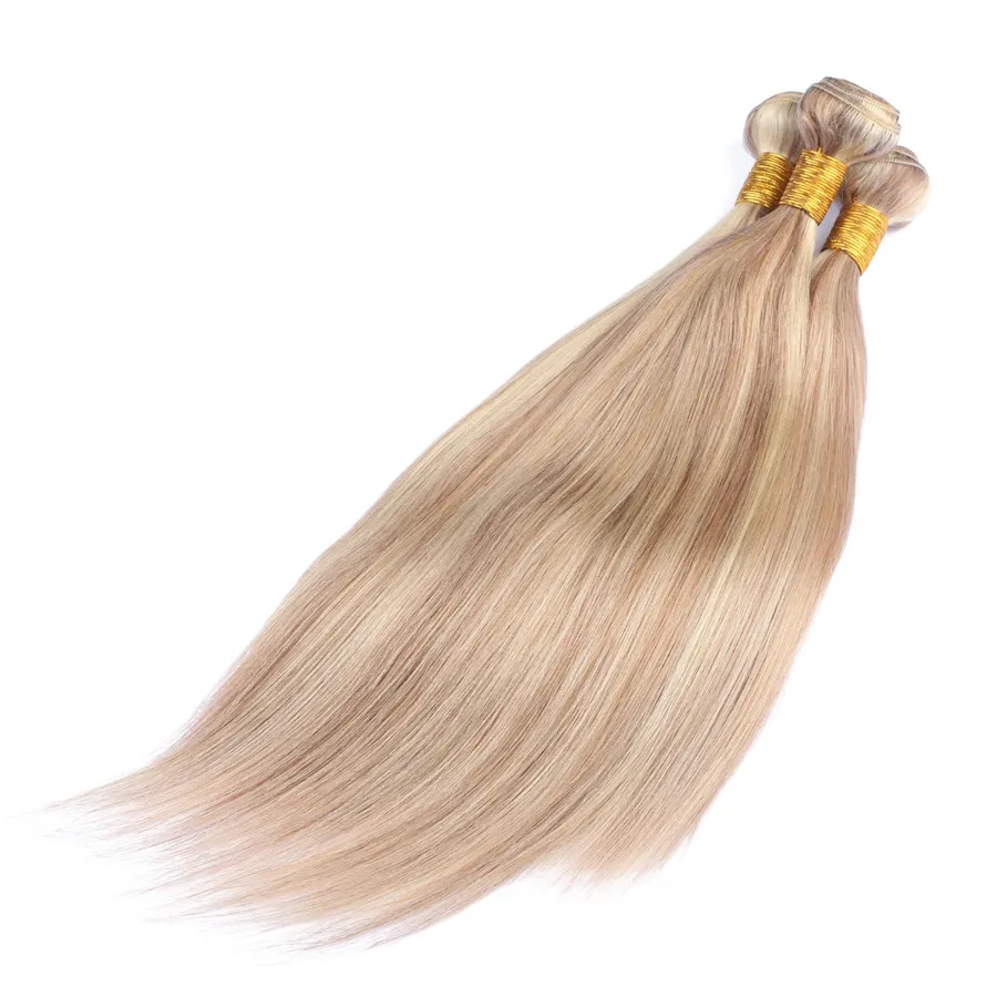 Blandad färg honung blondin och blond färg hår blandad 27/613 piano hårförlängning 3st / blond hårförlängning till salu