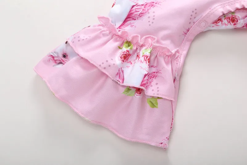 2018 neue Kinderkleidung Langarm Rosa Blumen Einhorn Strampler Süße Baby Mädchen Overall Säugling Kleinkind Mädchen Frühling Herbst Einteilige Outfits