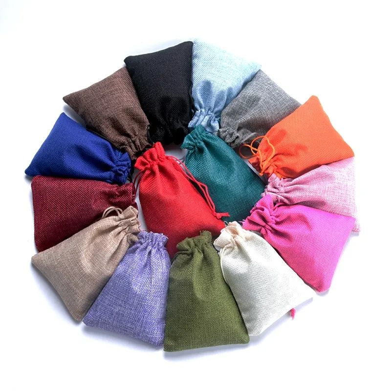 Garden Linen Fabric Drawstring bags Gift package bags Natural Burlap Bags Drawstring Reusable home decor 50pcs/lot