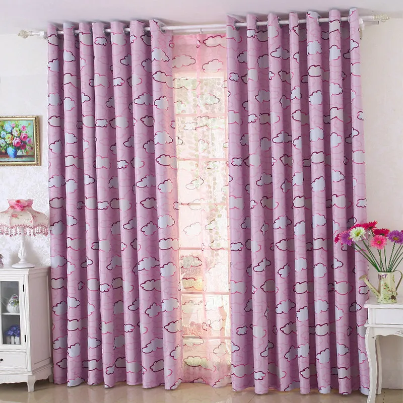 Lovely Cartoon Blackout Curtains For Kids/Children Bedroom White Clouds Pattern Curtain Tulle