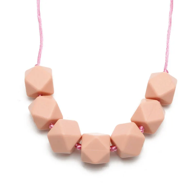 Kids Food Grade DIY Silicone Chew Jewelry Baby Teething Necklace Chain Teether Cute Charm BPA-Free Beads Polygon Silicone