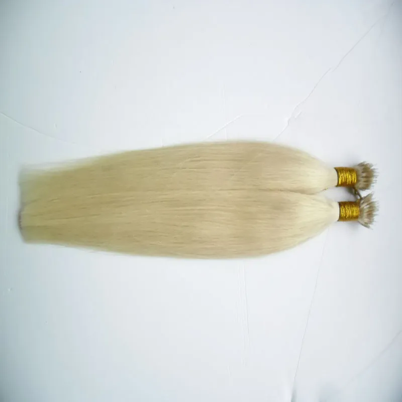 Blond brasilianska hår raka micro pärlor ingen remy nano ring länkar mänskliga hårförlängningar 200g 1g / s platina blonde jungfru hår