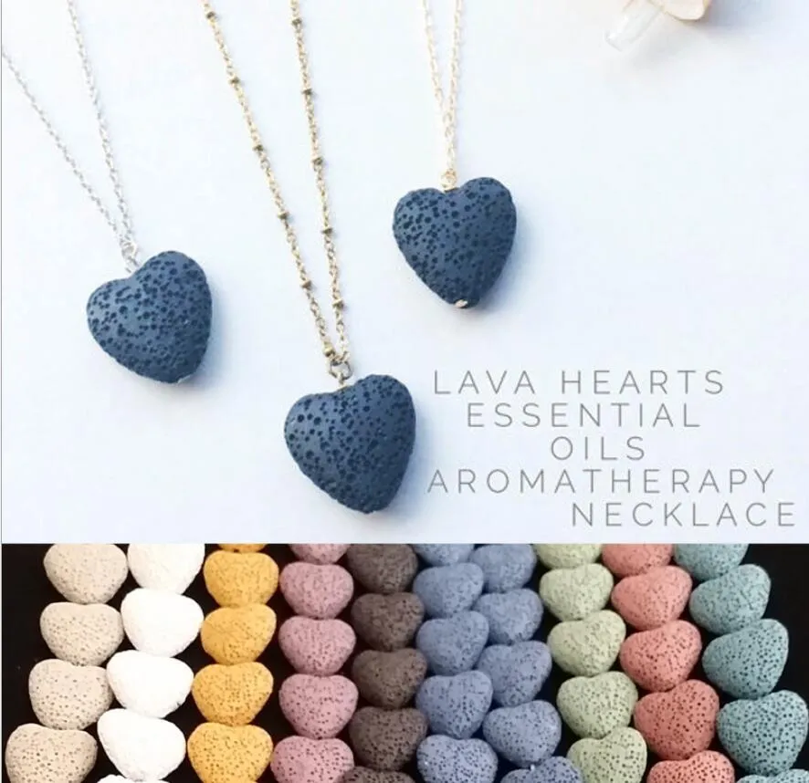 Heart Lava-rock Bead Long volcano Necklace Aromatherapy Essential Oil Diffuser Necklaces Black Lava Pendant Jewelry