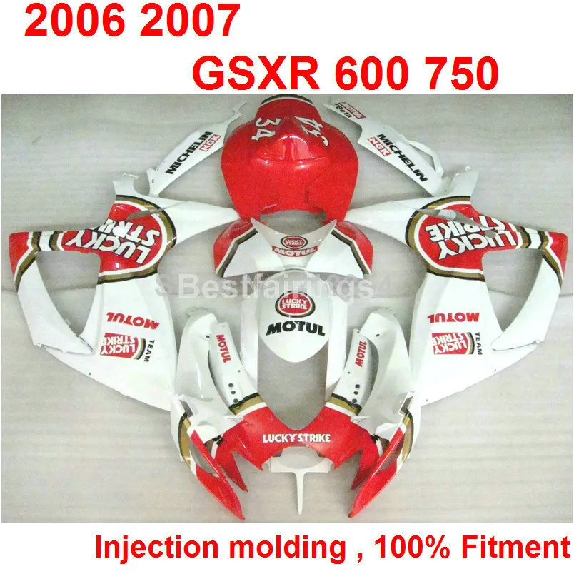 Injection molding fairing kit for SUZUKI GSXR600 GSXR750 2006 2007 red white fairings GSXR 600 750 06 07 LK56