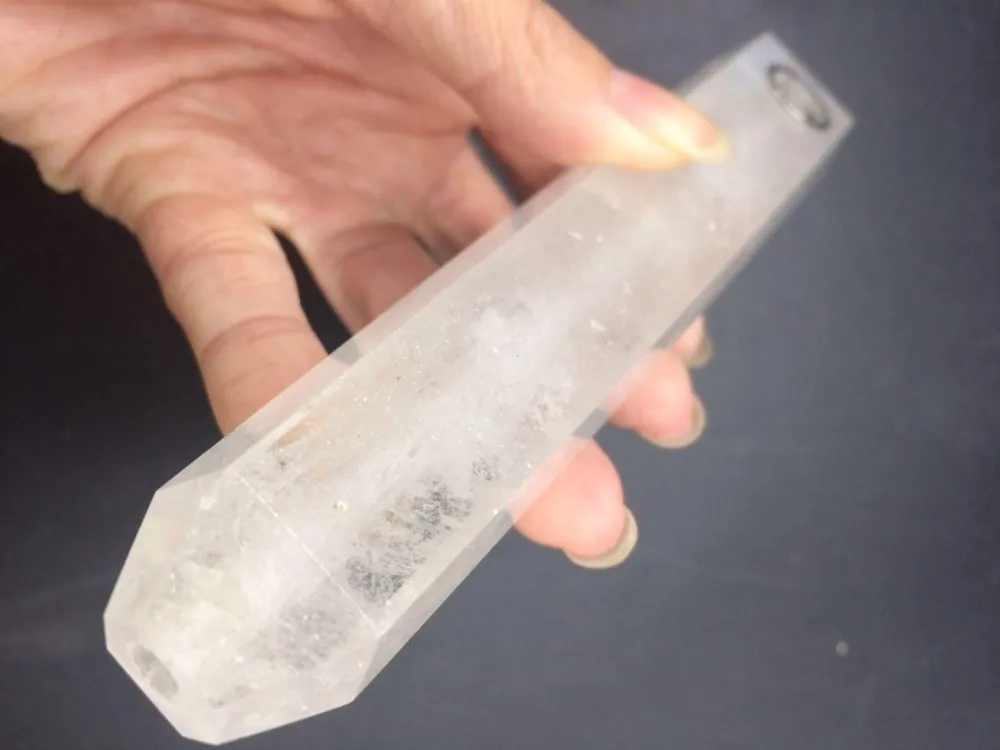 1 peça tubo de varinha de ponto de cristal transparente natural quartzo branco pedra preciosa para fumar cachimbo de cura com 1 peça de filtros de metal e 1 escova de limpeza 9705448