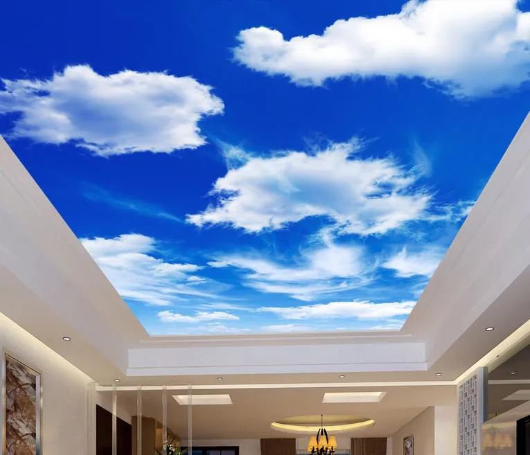 Aangepaste decoratie Muurschildering 3D Plafond Muurschildering 3D Wallpaper Blue Sky and White Wolken Woonkamer Slaapkamer 3D Wallpaper Plafond Japanse Wallpape
