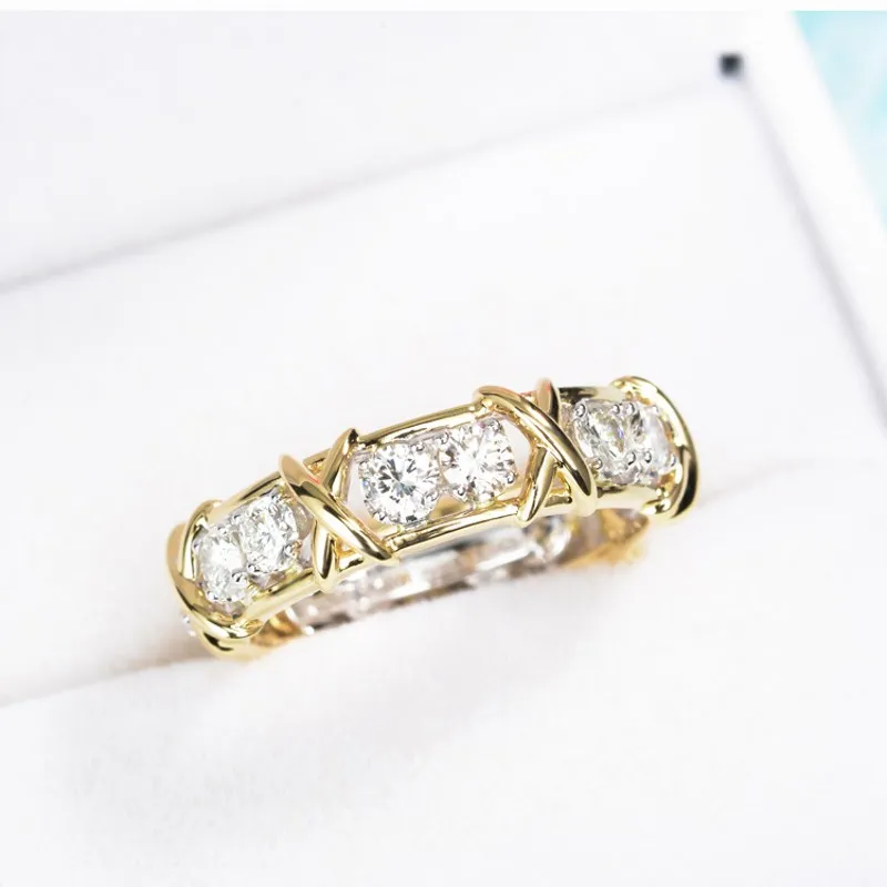 Vecalon Infinity Lovers Ring 5a Zircon CZ Bröllop Ringar för Kvinnor Män Gul Guld Fylld Bridal Engagement Band Gift
