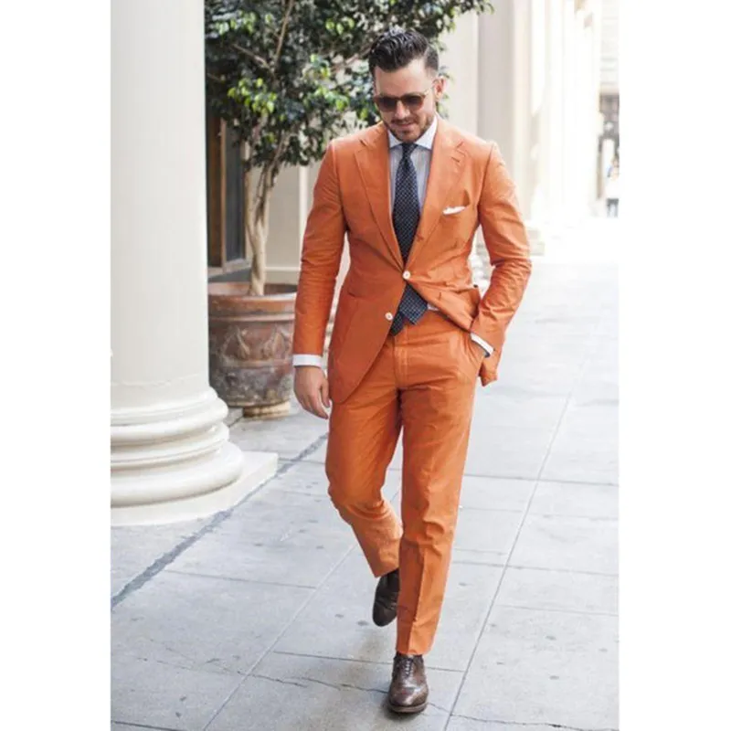 Blazers fashionabla mäns kostym Nya orange män kostymer groomsmen bröllop kostym brudgummen tuxedos 2018 affärsformell dräkt homme mariage
