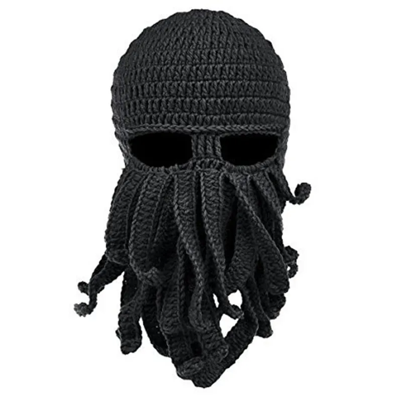 Handmade engraçado tentáculo polvo cthulhu knit beanie chapéu tampão máscara de vento homens máscara de vento de máscara de vento halloween presente