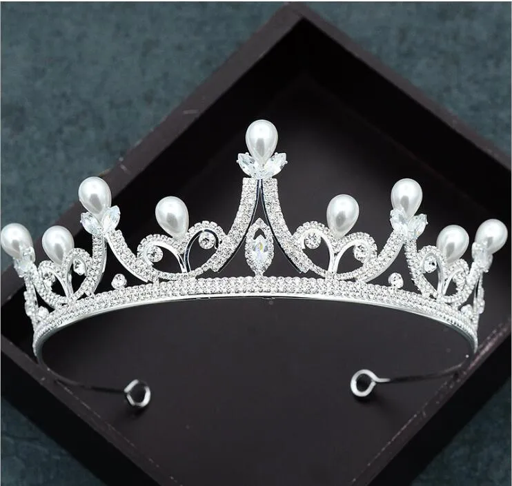 New Arrival High-end Bridal Tiara Rhinestones Pearl Leaves Big Crown Hair Accessories Wedding Prom Dress Accessories