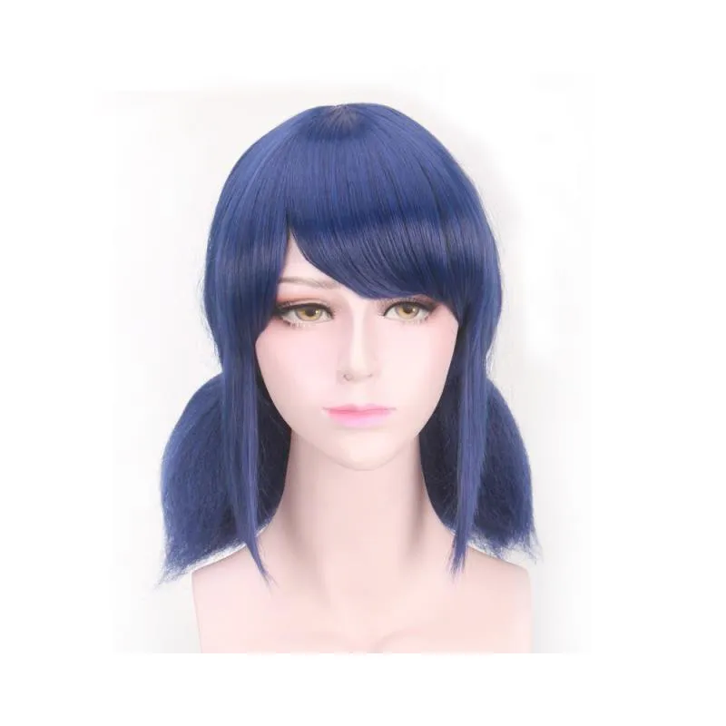 Cute Short Blue Cosplay Wig with Double Ponytails Kawaii Synthetic Hair  Wig for Girls Teens, Anime Style, Party Costume