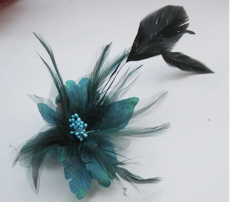 Chiffon Rose Fabric Flower Wedding Corsage Pin Brooch With Feather Wrist Flowers Clothing Accsseries hair Accsseries