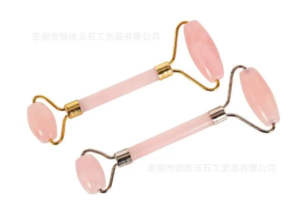 Outil amincissant de masseur de rouleau de visage de cou de rouleau de beauté de double tête de cristal de quartz rose