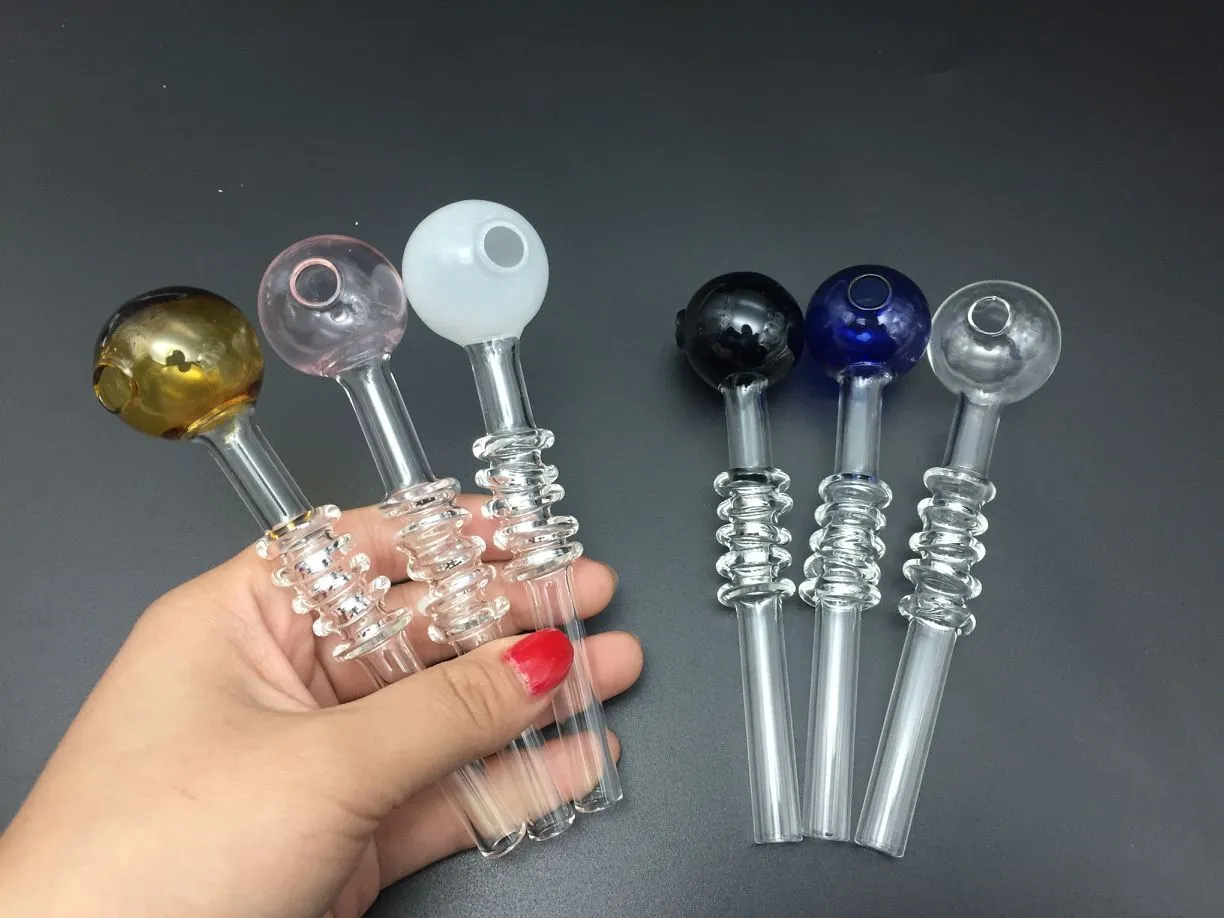 Colorful Glass Oil Burner Bubbler Water Pipes Thick Pyrex Oil Burner Pipe Mini Glass Hand Pipes 15cm lenght 30 OD ball tobacco oil burner