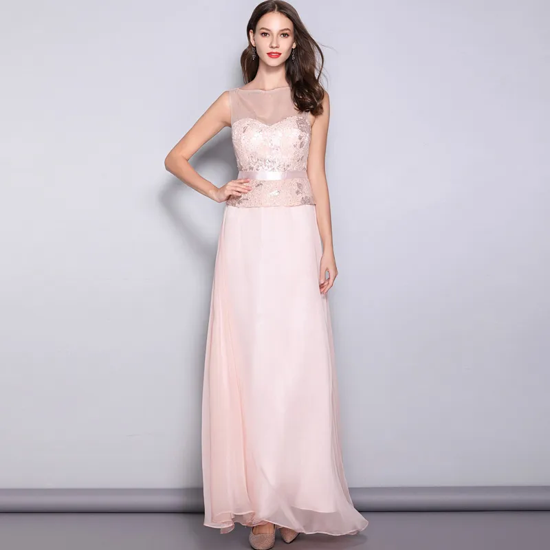 Women's Runway Designer Dresses O Neck Sleeveless Lace Bodice Patchwork Elegant Party Prom Long Dresses
