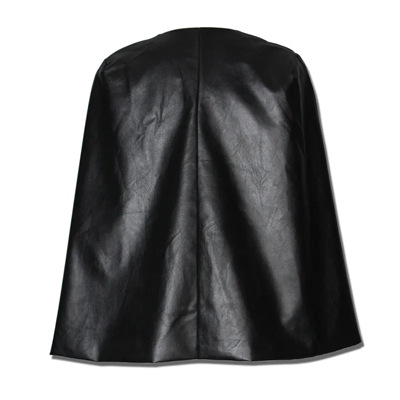 Bonnie Forest Sexy Women Long Sleeve Slit Crop Pu Black Faux Leather Cape Jacket 2017 Autumn New Black Pu Cloak Outwear Coat4885341