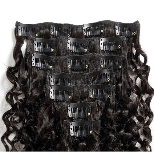 100 г Натуральный цвет 7 штук / набор FIRE Virgin Mongolian человеческие волосы 4A / 4B / 4C AFRO Kinky Curly Clip в расширении волос