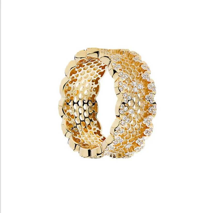 Desigenr Women Jewelry CZ Ring S925 Sterling Silver Rings for Women 18K Plated Gold Color Honeycomb Rings of Ship203W