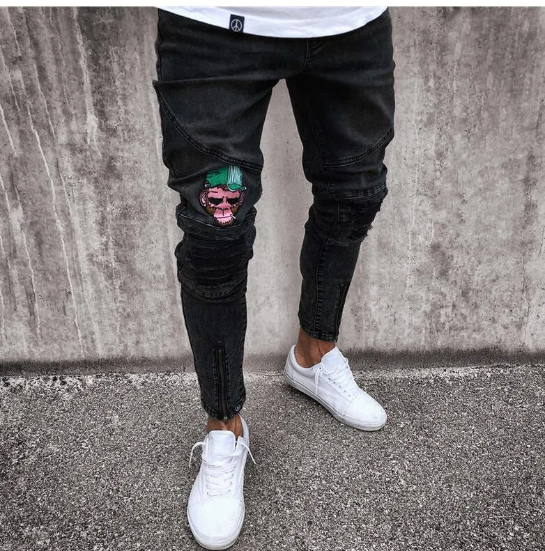 2019 Männer stilvolle zerrissene Denim-Hosen Biker Skinny Slim Straight ausgefranste Denim-Hosen neue Mode Röhrenjeans-Hosen